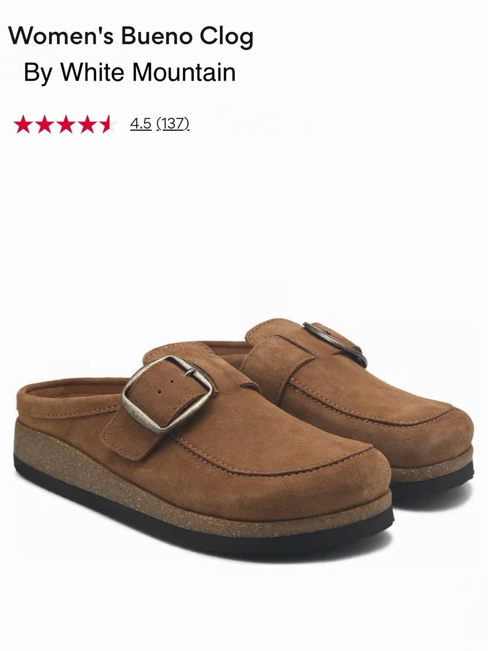 *new* White Mountain Women's Bueno Clog Slip-On in Brown Suede Size 9